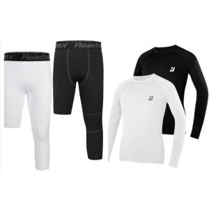 imageRoadbox Basketball Sports SetBoys One Leg Compression Pants and Boys Youth Compression Shirts SizeXS