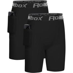 imageRoadbox Boys Compression Shorts with Pockets Youth Performance Athletic Underwear Base Layer for Kids Football RunningBlackblack