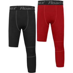 imageRoadbox Boys One Leg Compression Pants 2Pack 34 Athletic Basketball Leggings Youth Sports Baselayer TightsBlack  Tomato Red