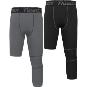 imageRoadbox Boys One Leg Compression Pants 2Pack 34 Athletic Basketball Leggings Youth Sports Baselayer TightsBlackgray