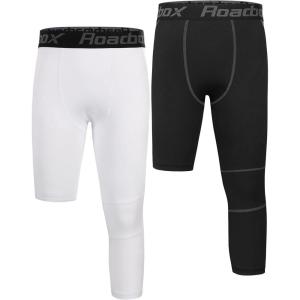 imageRoadbox Boys One Leg Compression Pants 2Pack 34 Athletic Basketball Leggings Youth Sports Baselayer TightsRightblackwhite