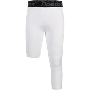 imageRoadbox Boys One Leg Compression Pants 2Pack 34 Athletic Basketball Leggings Youth Sports Baselayer TightsWhite