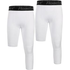 imageRoadbox Boys One Leg Compression Pants 2Pack 34 Athletic Basketball Leggings Youth Sports Baselayer TightsWhitewhite
