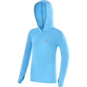 imageRoadbox Boys Rash Guard Hooded Shirt Kids UPF 50 Long Sleeve Hoodie Youth UV Sun Protection Fishing Beach ShirtsLight Blue