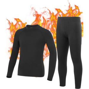 imageRoadbox Boys Thermal Underwear Sets  Ultra Soft FLeece Lined Long Johns Base Layer Top and Bottoms with PocketsBlack