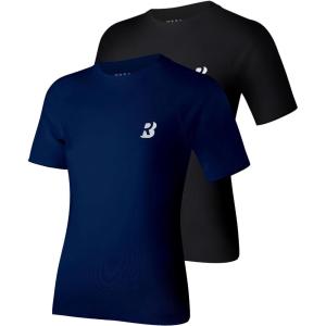 imageRoadbox Boys Youth Compression Shirt  Short Sleeve Undershirt for Kids Quick Dry Athletic Baseball TShirt Base Layer2packblacknavy Blue