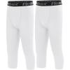 imageRoadbox Boys Compression LeggingsYouth Athletic Pants Capris TightsKids Sports Base Layer Basketball RunningWhitewhite