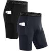 imageRoadbox Mens Compression Shorts with Pocket 12 Pack Spandex Running Athletic Workout Performance Underwear Quick Dry2 Pack Black  Space Ash