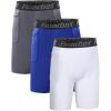 imageRoadbox Youth Boys Compression Shorts  Spandex Athletic Kids Running Compression Underwear for Basketball Baseball SoccerWhitegrayblue