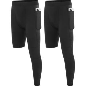 imageBoys Compression One Leg 34 Tights Youth Single Leggings for Basketball Running Kids Athletic Pants Capri with PocketsBlackblack