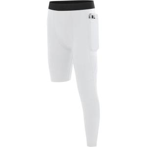 imageBoys Compression One Leg 34 Tights Youth Single Leggings for Basketball Running Kids Athletic Pants Capri with PocketsWhite
