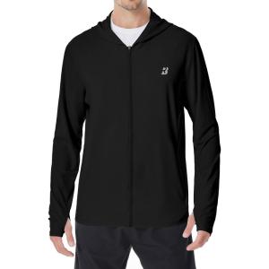 imageMens UPF 50 Sun Shirt Lightweight Moisture Wicking Full Zip Fishing Hoodie Hiking Jacket with Pockets and ThumbholesBlack