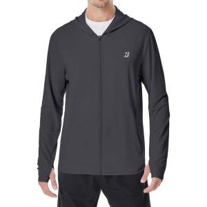 imageMens UPF 50 Sun Shirt Lightweight Moisture Wicking Full Zip Fishing Hoodie Hiking Jacket with Pockets and ThumbholesDark Gray