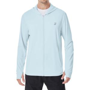imageMens UPF 50 Sun Shirt Lightweight Moisture Wicking Full Zip Fishing Hoodie Hiking Jacket with Pockets and ThumbholesLight Blue