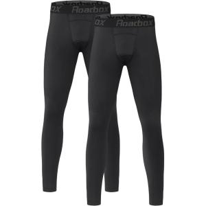 imageRoadbox 2 Pack Boys Compression Pants Base Layer Underwear Youth Quick Dry Spandex Tights Leggings for Running FootballBlackblack