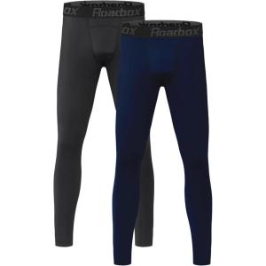 imageRoadbox 2 Pack Boys Compression Pants Base Layer Underwear Youth Quick Dry Spandex Tights Leggings for Running FootballBlacknavy Blue
