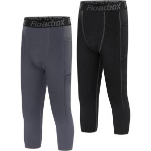 imageRoadbox 34 Boys Compression Pants  Youth Kids Running Leggings Sports Tights for Football Basketball Baseball34 Blackgray