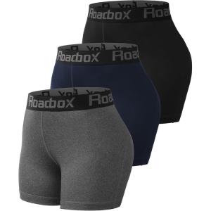 imageRoadbox 3quot Womens Volleyball Spandex Shorts with PocketNonPocket 23 Pack Compression Shorts for Workout Running Gym YogaBlackgreynavy Blue
