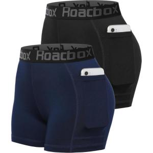 imageRoadbox 3quot Womens Volleyball Spandex Shorts with PocketNonPocket 23 Pack Compression Shorts for Workout Running Gym YogaBlacknavy