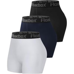 imageRoadbox 3quot Womens Volleyball Spandex Shorts with PocketNonPocket 23 Pack Compression Shorts for Workout Running Gym YogaBlackwhitenavy