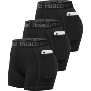 imageRoadbox 3quot Womens Volleyball Spandex Shorts with PocketNonPocket 23 Pack Compression Shorts for Workout Running Gym YogaPocketsblack