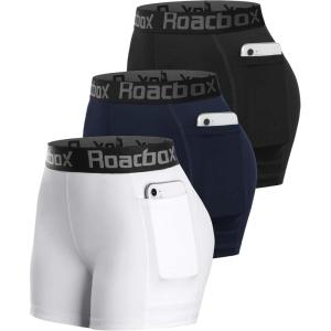 imageRoadbox 3quot Womens Volleyball Spandex Shorts with PocketNonPocket 23 Pack Compression Shorts for Workout Running Gym YogaPocketsblackbluewhite