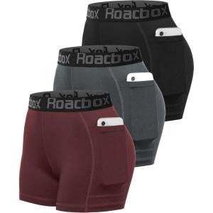 imageRoadbox 3quot Womens Volleyball Spandex Shorts with PocketNonPocket 23 Pack Compression Shorts for Workout Running Gym YogaPocketsblackgrayred
