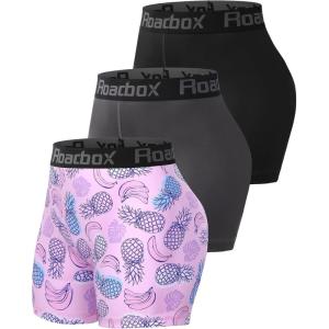imageRoadbox 4quot Womens Spandex Compression Shorts 3 Pack Volleyball Shorts Athletic Biker Shorts for Workout Running Gym Yoga4blackgraypineapple Banana