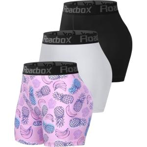 imageRoadbox 4quot Womens Spandex Compression Shorts 3 Pack Volleyball Shorts Athletic Biker Shorts for Workout Running Gym Yoga4blackwhitepineapple Banana
