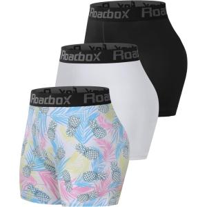 imageRoadbox 4quot Womens Spandex Compression Shorts 3 Pack Volleyball Shorts Athletic Biker Shorts for Workout Running Gym Yoga4blackwhitepineapple Leaves