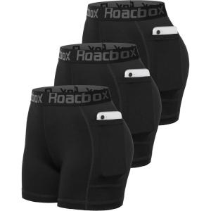 imageRoadbox 5 Womens Volleyball Compression Shorts with Pockets 3 Pack Spandex Workout Athletic Shorts for Running Gym Yoga5pocketsblackblackblack