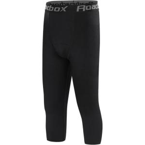 imageRoadbox Boys Compression LeggingsYouth Athletic Pants Capris TightsKids Sports Base Layer Basketball RunningBlack