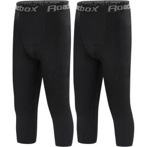imageRoadbox Boys Compression LeggingsYouth Athletic Pants Capris TightsKids Sports Base Layer Basketball RunningBlackblack