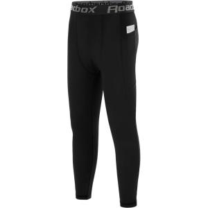 imageRoadbox Boys Compression Pants Youth Athletic Sports Legging with Pocket Base Layer Tights for Kids Running FootballBlack