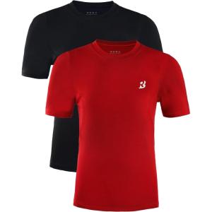imageRoadbox Boys Compression Shirt Youth Short Sleeve Undershirts for Basketball Baseball Soccer Quick Dry Athletic Base LayerBlack  Tomato Red