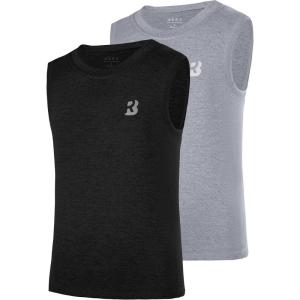 imageRoadbox Boys Compression Tank Tops Kids Athletic Sleeveless Shirts Youth Quick Dry Undershirts for Football Basketball2 Pack Blacklight Gray