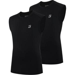 imageRoadbox Boys Compression Tank Tops Youth Sleeveless Shirts Kids Athletic Quick Dry Undershirt Football Basketball T ShirtBblack