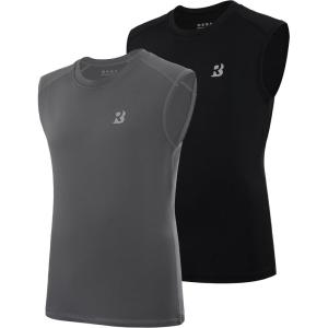 imageRoadbox Boys Compression Tank Tops Youth Sleeveless Shirts Kids Athletic Quick Dry Undershirt Football Basketball T ShirtBgrey