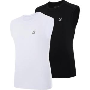 imageRoadbox Boys Compression Tank Tops Youth Sleeveless Shirts Kids Athletic Quick Dry Undershirt Football Basketball T ShirtBwhite