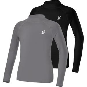 imageRoadbox Boys Girls Compression Shirts  Youth Long Sleeve Athletic Undershirt Mock Neck for Football Baseball Basketball2packblackmedium Gray