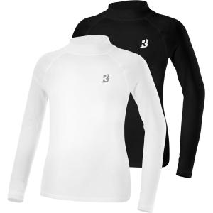 imageRoadbox Boys Girls Compression Shirts  Youth Long Sleeve Athletic Undershirt Mock Neck for Football Baseball Basketball2packblackwhite