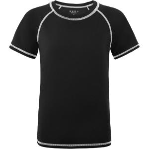imageRoadbox Boys Rash Guard Short Sleeve Swim Shirt UPF 50 UV Water Shirts for Kids Surf Fishing Sun Protection RashguardBlack