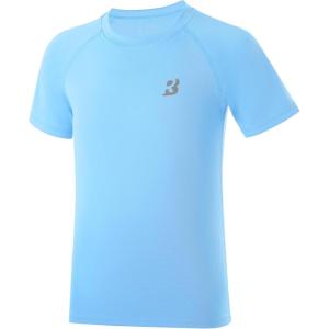 imageRoadbox Boys Rash Guard Swim Shirt UPF 50 Sun Protection Short Sleeve Quick Dry Rashguard Water Shirt for KidsBlue1