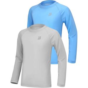 imageRoadbox Boys UPF 50 Rash Guard Swim Shirt Kids Long Sleeve Sun Protection Shirts Youth UV Athletic Beach Rashguard2 Pack Medium Bluegrey