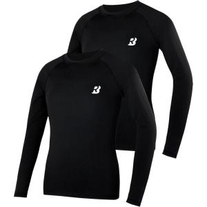 imageRoadbox Boys Youth Compression Shirts  Long Sleeve Athletic Undershirt Kids Quick Dry Base Layers for Baseball Soccer2packblack black