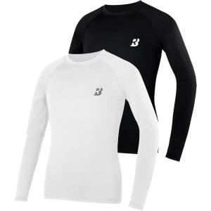 imageRoadbox Boys Youth Compression Shirts  Long Sleeve Athletic Undershirt Kids Quick Dry Base Layers for Baseball Soccer2packblack white