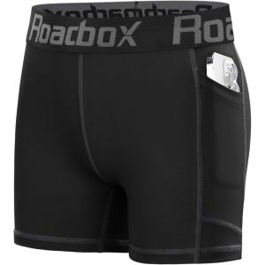 imageRoadbox Girls Volleyball Shorts 4 Kids Athletic Spandex Biker Youth Compression Shorts with Pockets for Dance GymnasticsBlack