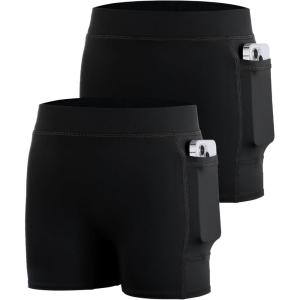 imageRoadbox Girls Volleyball Spandex Shorts Youth Biker Shorts with Pockets Athletic Compression Short for Yoga Gymnastics Dance2packblackblack