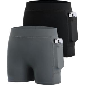 imageRoadbox Girls Volleyball Spandex Shorts Youth Biker Shorts with Pockets Athletic Compression Short for Yoga Gymnastics Dance2packblackgray