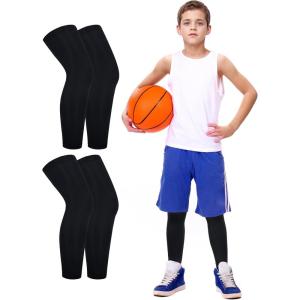 imageRoadbox Kids Long Leg Sleeve 2 Pairs NonSlip Protection Knee Compression Leg Sleeves for Youth Boy Girl Basketball FootballBlackblack